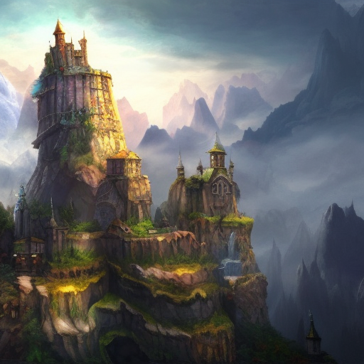 Wizard's tower in fantasy landscape, Matte Painting, Fantasy