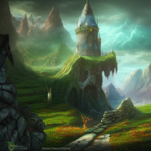 Wizard's tower in fantasy landscape, Matte Painting, Fantasy