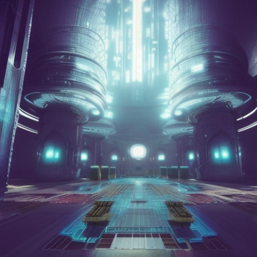 Cyberpunk mosque in a dystopian future, Dystopian, Cybernatic and Sci-Fi