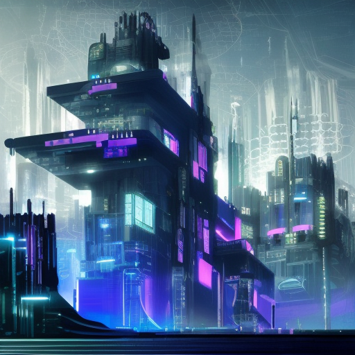 Cyberpunk castle in a dystopian future, Dystopian, Cybernatic and Sci-Fi