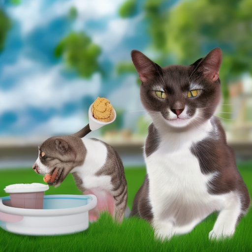 a cat and dog eat  ice cream, HDR Render