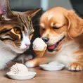 a cat and dog eat  ice cream, HD