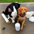 a cat and dog eat  ice cream, HD