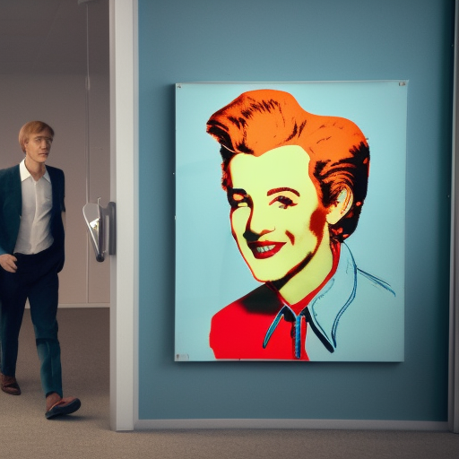 a man arriving at the office and forget the key at home, Aesthetic, Smiling, Illustration, Sunny Day, Cinematic Lighting by Andy Warhol