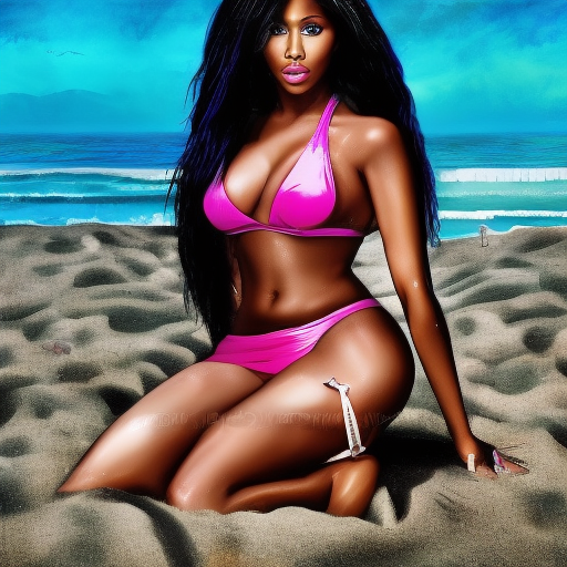 Nicki Minaj in the beach, 8k, High Definition, Hyper Detailed, Intricate Details, Full Body, Beautiful