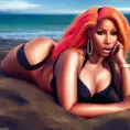 Nicki Minaj in the beach, 8k, High Definition, Hyper Detailed, Full Body, Beautiful, HDR Render, Centered