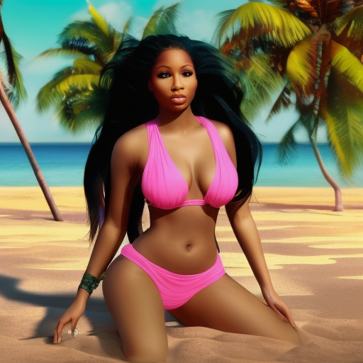 Nicki Minaj in the beach, 8k, High Definition, Hyper Detailed, Full Body, Beautiful, HDR Render, Centered