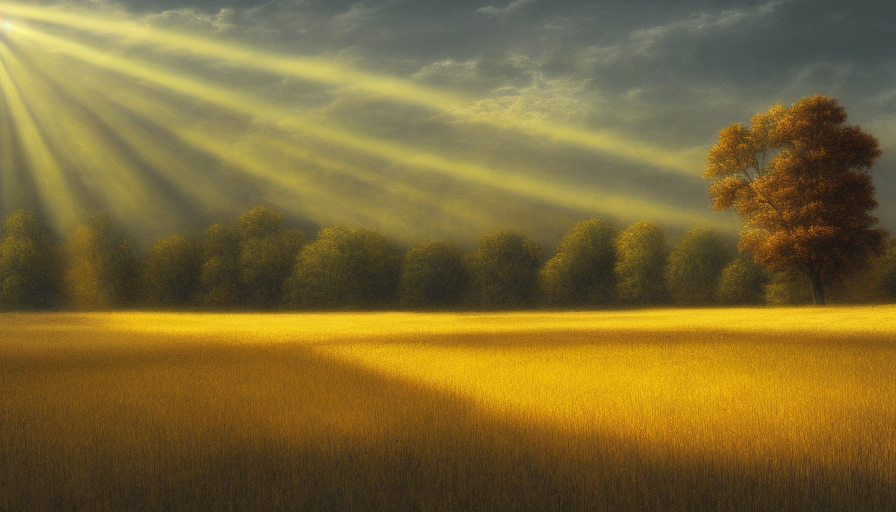 full frame painting next to the river, few trees, wheat fields in the background, midnight hour, pastel colors, volumetric lighting, rays of light, 8k, High Resolution, Hyper Detailed, Intricate Artwork, Ultra Detailed, Symmetry, Wallpaper, Spring by Marina Abramovic