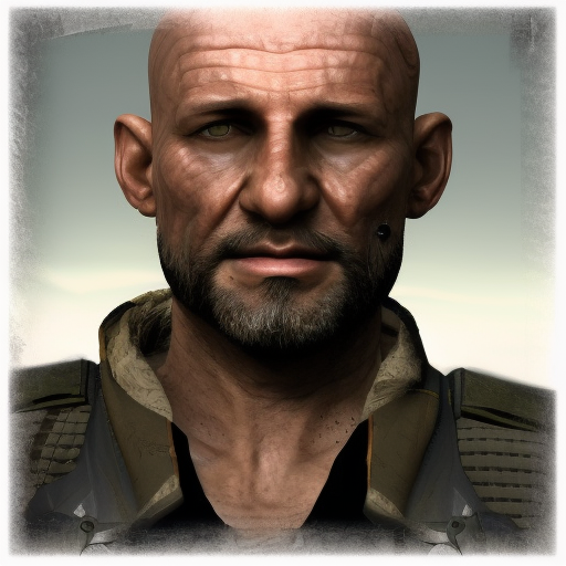 "escape from tarkov" style avatar bald without beard with glasses, Highly Detailed, Dark