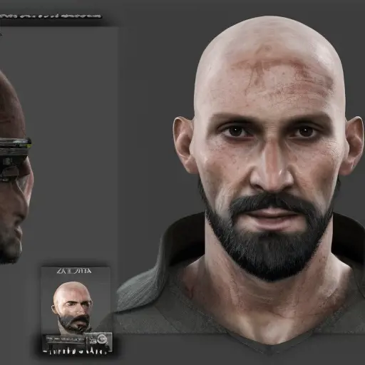 "escape from tarkov" style avatar bald without beard , Highly Detailed, Dark