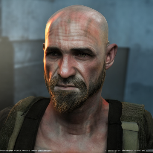"escape from tarkov" style avatar bald without beard, Highly Detailed, Dark