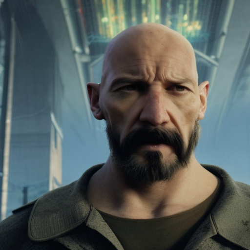 avatar of a bald man without beard with "escape from tarkov" style, Altered Carbon, Realistic, Expressive, Doom