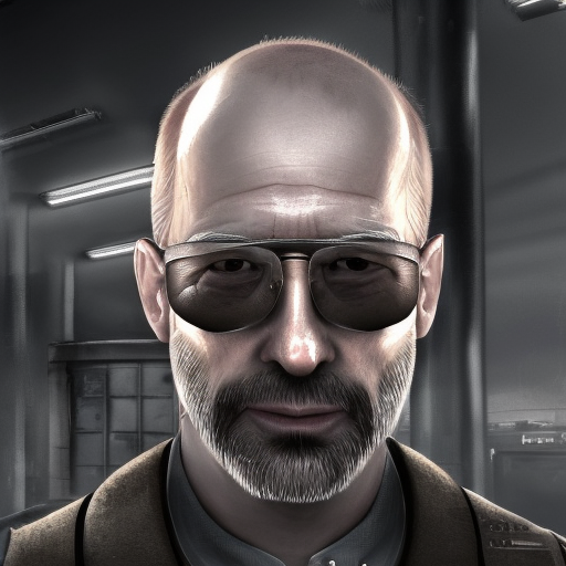 matte portrait of Prapor trader from "Escape From Tarkov", bald, without a mustache and with glasses, High Definition, High Resolution, Highly Detailed, Intricate, Half Body, Realistic, Elegant, Apocalyptic