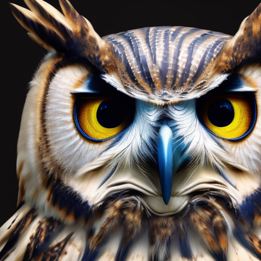 Closeup digital painting of a metallic eagle owl, Highly Detailed, Digital Painting, Octane Render, Unreal Engine, Volumetric Lighting, Fantasy