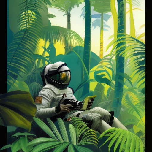Astronaut in a Jungle, cold color palette, muted colors, 8k, Highly Detailed by Syd Mead