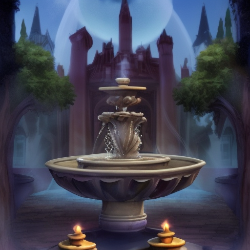 An arcane academy with a fountain in front, dark ages, Fantasy