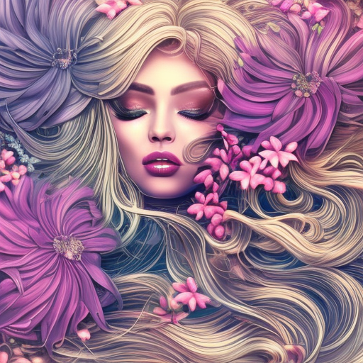 Overwhelmingly beautiful own with vector long shiny wavy flowing hair, polished, ultra detailed vector floral illustration mixed with hyper realism, muted pastel colors, vector floral details in background, muted colors, ultra intricate overwhelming realism in detailed complex scene, Atmospheric, Hyper Detailed, Intricate Details, Magical, Fantasy
