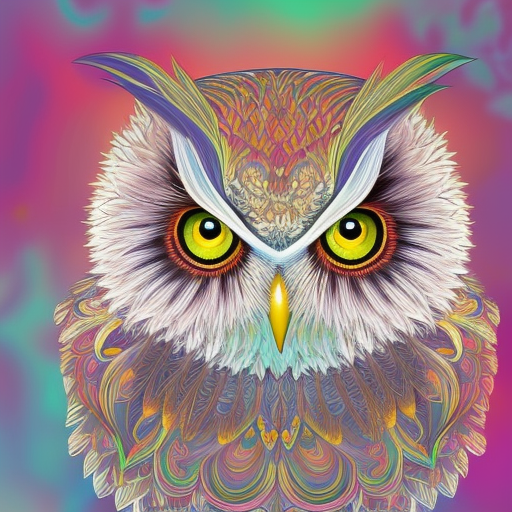 Overwhelmingly beautiful owl with vector long shiny wavy flowing hair, polished, ultra detailed vector floral illustration mixed with hyper realism, muted pastel colors, vector floral details in background, muted colors, ultra intricate overwhelming realism in detailed complex scene, Atmospheric, Hyper Detailed, Intricate Details, Magical, Fantasy
