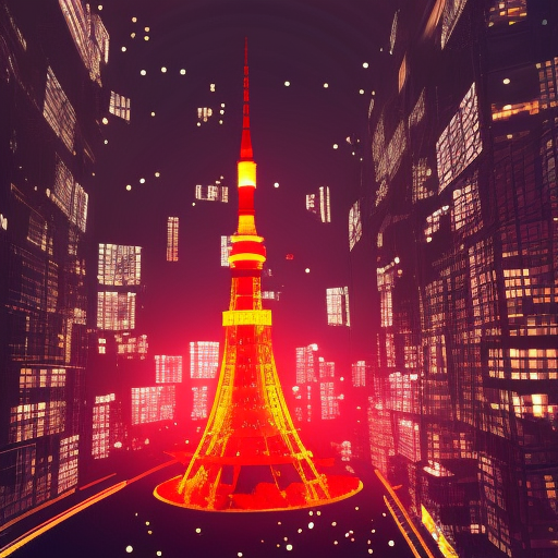 Apocalyptic tokyo , tokyo tower, night , raylights, best art composition, 4k, Artstation, Cinematic Lighting
