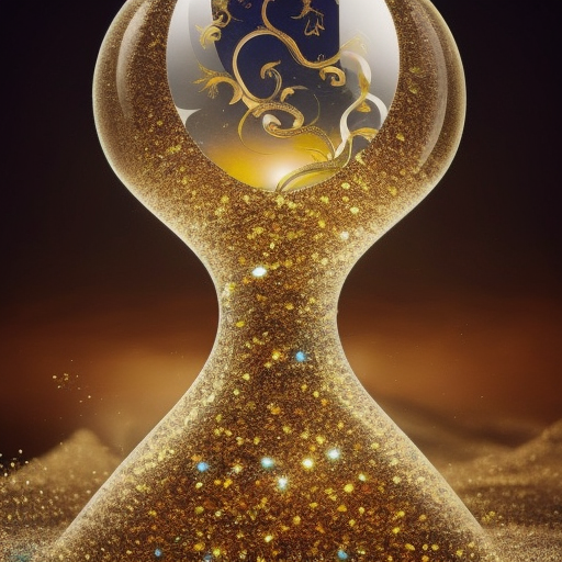 hourglass made of shimmering crystal, with intricate gold and silver filigree adorning its edges. The hourglass is filled with swirling sand that seems to glow with an otherworldly energy. In the background, we see a powerful figure, the Chronomancer, who appears to be manipulating the sands of time with their magic. They stand amidst a swirling vortex of energy, with arcane symbols and sigils etched into the ground beneath their feet., Watercolor by Mattias Adolfsson