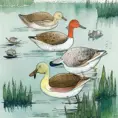 water ducks, Watercolor by Mattias Adolfsson