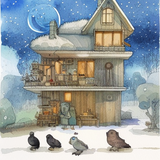 night owls, Watercolor by Mattias Adolfsson