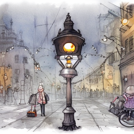 street city lamp, Watercolor by Mattias Adolfsson