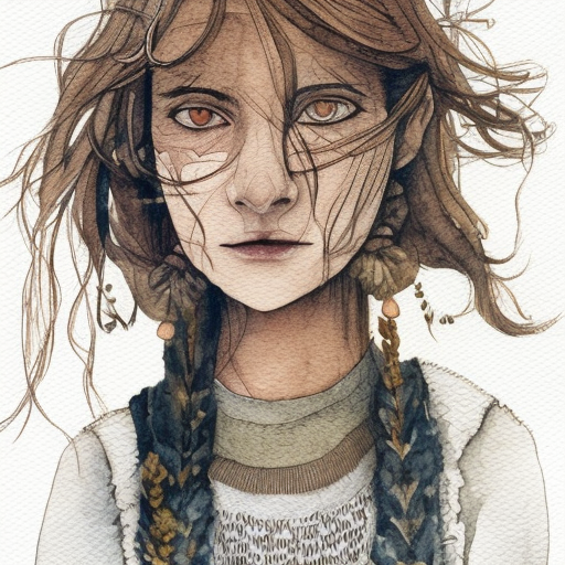 wolf girl, Watercolor by Mattias Adolfsson