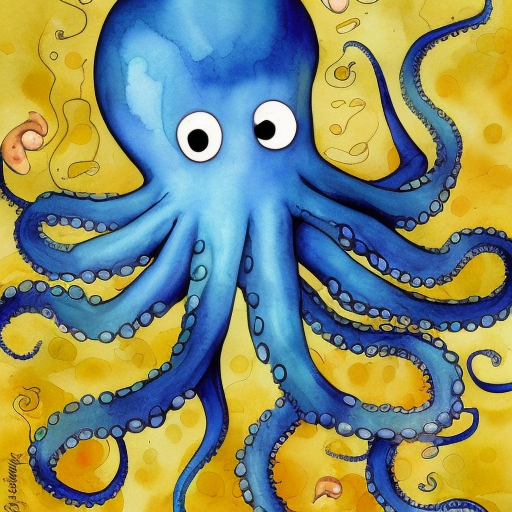 friendly octopus, Watercolor by Mattias Adolfsson