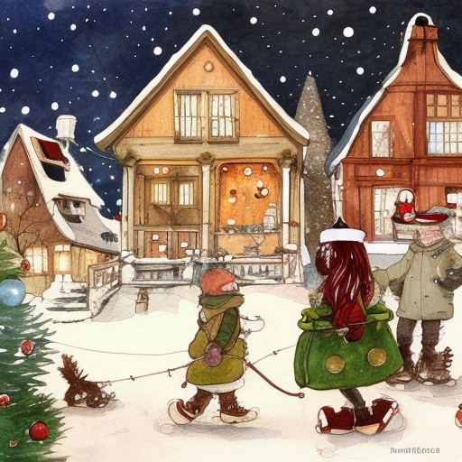 christmas night, Watercolor by Mattias Adolfsson