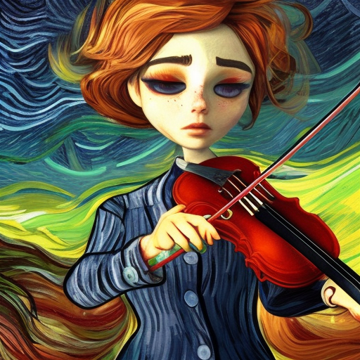 Tiny Violin, 8k, HDR by Lois van Baarle, Vincent van Gogh