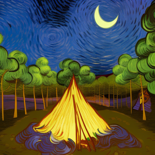 Moonlit camp fire, 8k, HDR by Lois van Baarle, Vincent van Gogh