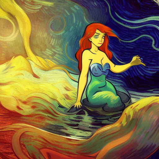 Little Mermaid, 8k, HDR by Lois van Baarle, Vincent van Gogh