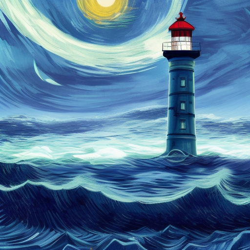 Lonely Lighthouse, 8k, HDR by Lois van Baarle, Vincent van Gogh