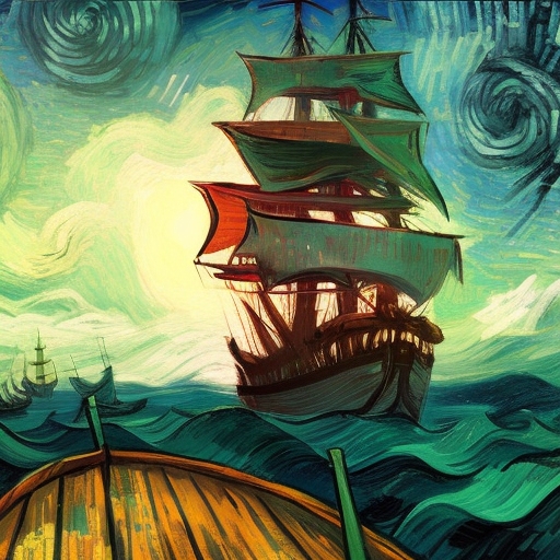 Pirate Ship, 8k, HDR by Lois van Baarle, Vincent van Gogh