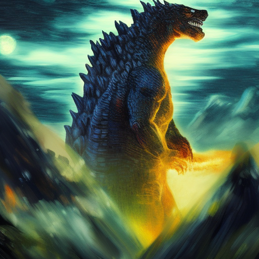 Godzilla, 8k, HDR by Lois van Baarle, Vincent van Gogh
