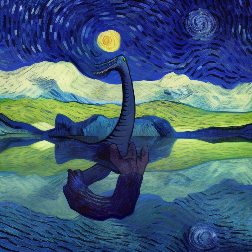 Loch ness monster, 8k, HDR by Lois van Baarle, Vincent van Gogh
