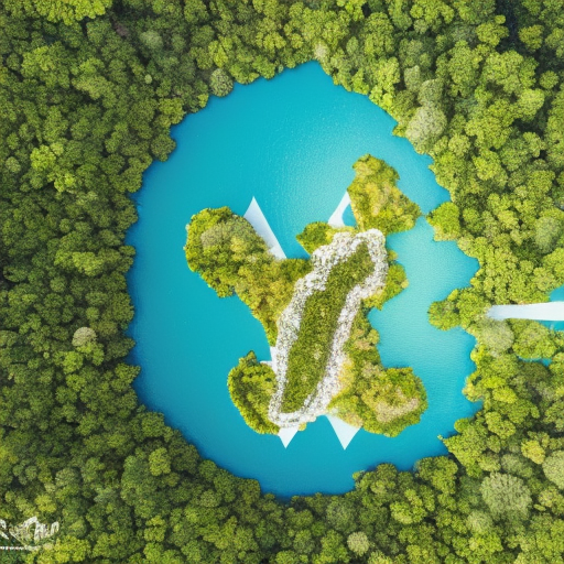 An aerial photo of a tropical island in the shape of a Bitcoin symbol.  The trees on the island form the B., 4k, Ultra Detailed, Photo Realistic, Bright by Edwin Austin Abbey
