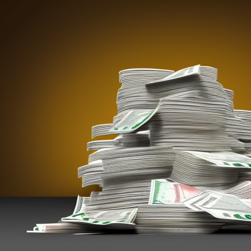 A giant pile of cash viewed from a distance.  , 4k, Hyper Detailed, Photo Realistic, Bright