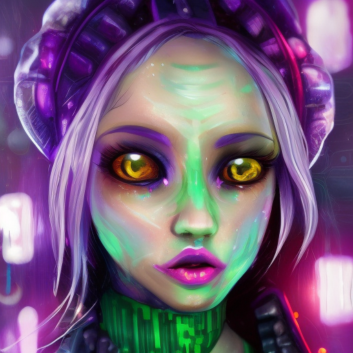mujer, , 4k, 8k, Crystallized, Nvidia RTX, Diorama, Cyberdelic, Cyberpunk, Blonde Hair, Full Lips, Green Hair, Large Eyes, Purple Hair, Slim Face, Tattoos, Wings, Digital Painting, Illustration, Spring, Sunny Day, Alien, Altered Carbon, Interstellar, RPG, Stranger Things, League of Legends, Symmetrical by Pablo Picasso, Norman Ackroyd