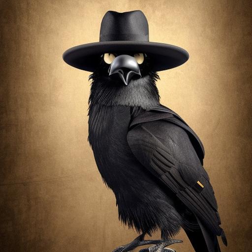 prompt: *photo of a realistic crow detective with an intelligent facial expression, sitting on a chair in an office, wearing a trench coat and a hat, looking at you with it's one eye, holding a magnifying glass with it's beak*  , 4k, High Definition, Hyper Detailed, Intricate, Masterpiece, Artstation, Cgsociety, Epic
