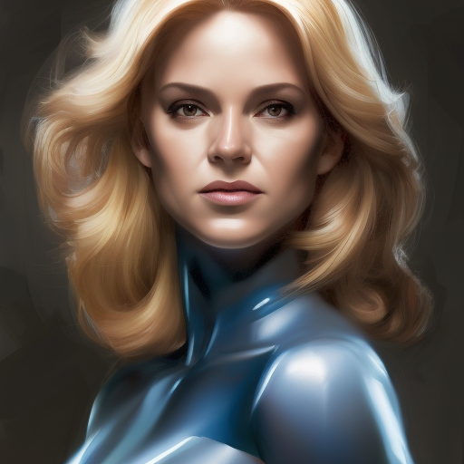 Alluring matte portrait of a beautiful Sue Storm from Fantastic Four in the style of Stefan Kostic, 8k, Highly Detailed, Intricate, Half Body, Realistic, Sharp Focus, Volumetric Lighting, Fantasy, Elegant by Stanley Artgerm Lau, Greg Rutkowski