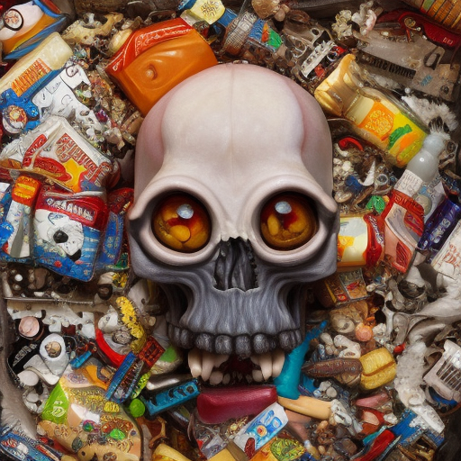 the anatomy of a zoombie head made of junk food, an ultrafine detailed painting by james jean, octopath traveler, behance contest winner, vanitas, angular, altermodern, surreal, Massurrealism