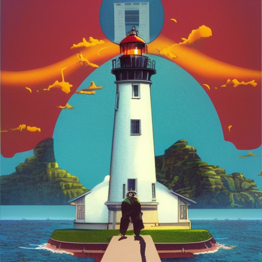 lighthouse, retro cover, inking, vintage 60s print, screen print, Highly Detailed, Intricate Details by Stanley Artgerm Lau, Beeple, Julie Bell, Vincent Di Fate
