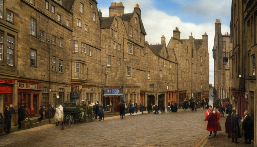 a street in edinburgh with a sign for a high tech company called NCTech , Atmospheric, High Resolution, Hyper Detailed, Sharp Focus, Colorful, Hyper Realistic by Edwin Austin Abbey