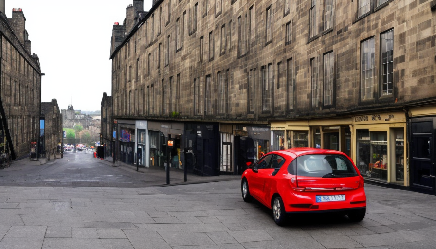 a street in edinburgh, shop named NCTech with big sign, car in street, modern days, Atmospheric, HD, High Definition, High Resolution, Highly Detailed, Hyper Detailed, Masterpiece, Sharp Focus, Dehazed, Wide Angle, Realism, Colorful, Hyper Realistic by Marina Abramovic