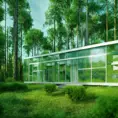 Beautiful futuristic architectural glass house in the forest on a large lake, 8k, Award-Winning, Highly Detailed, Beautiful, Epic, Octane Render, Unreal Engine, Radiant, Volumetric Lighting by Vincent van Gogh