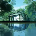 Beautiful futuristic architectural glass house in the forest on a large lake, 8k, Award-Winning, Highly Detailed, Beautiful, Epic, Octane Render, Unreal Engine, Radiant, Volumetric Lighting by Tadao Ando