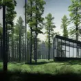 Beautiful futuristic architectural glass house in the forest on a large lake, 8k, Award-Winning, Highly Detailed, Beautiful, Epic, Octane Render, Unreal Engine, Radiant, Volumetric Lighting by Howard Arkley