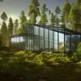 Beautiful futuristic architectural glass house in the forest on a large lake, 8k, Award-Winning, Highly Detailed, Beautiful, Epic, Octane Render, Unreal Engine, Radiant, Volumetric Lighting by Howard Arkley